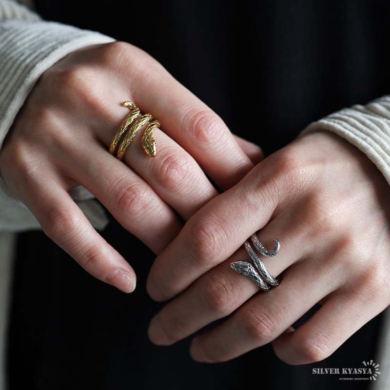 silver KYASYA]スネークリング ステンレス ゴールド 18K GP シルバー